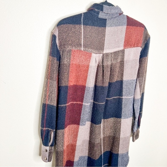 Free People Plaid Orange Blue Flannel Button Down Tunic Dress Long Sleeve XS - Picture 3 of 6
